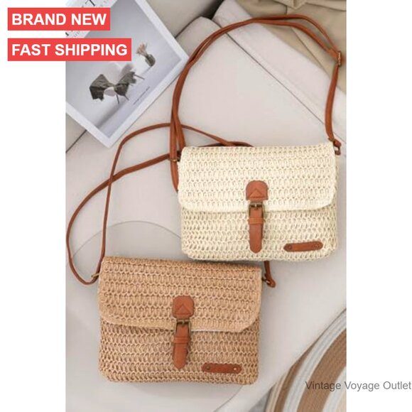 Straw Crossbody Bag Summer Beach Purse Envelope Style Casual - Picture 3 of 5